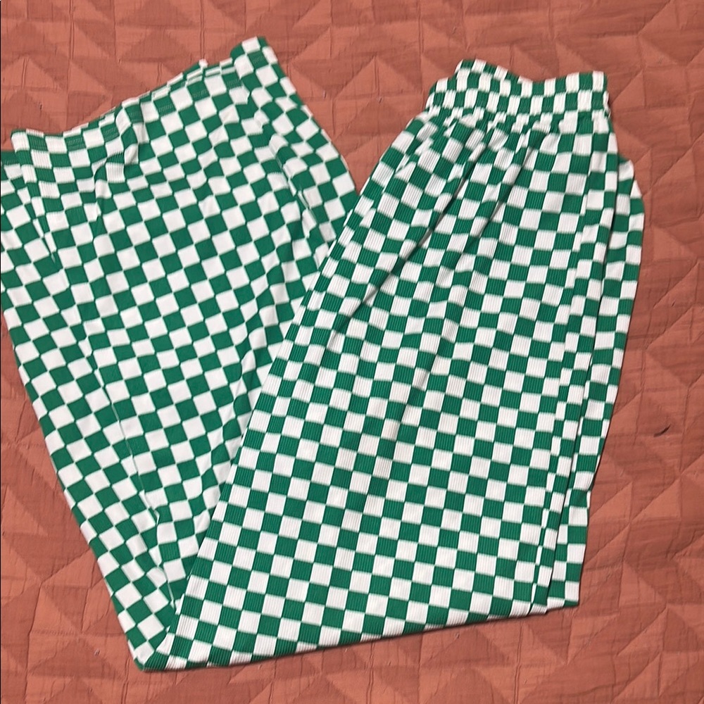 Womens Green Checkered Pants
